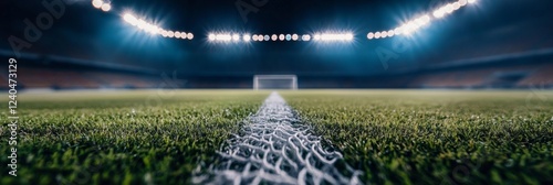 Illuminated Soccer Stadium Visualization Regulation Goal Posts on Pristine Turf under Arena Lights - Professional Sports Facility Design and Competitive Branding Inspiration photo