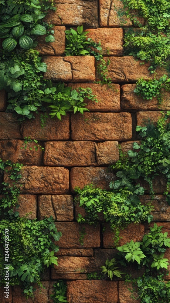 Lush Greenery Overgrown on a Stone Brick Wall Lush Greenery Overgrown on a Stone Brick Wall