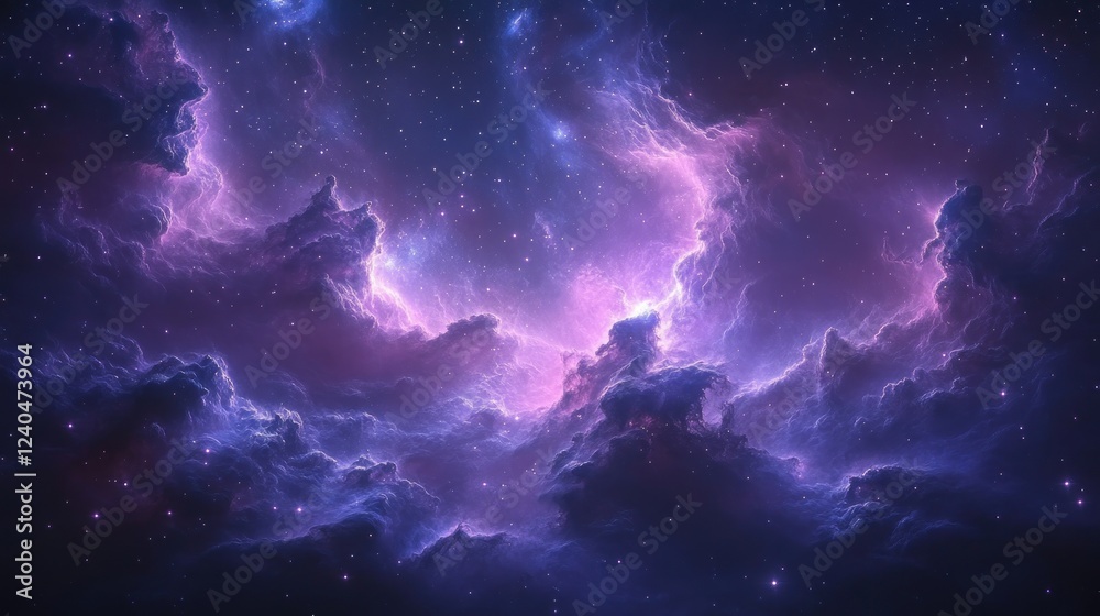 Fototapeta premium Cosmic Nebula, Purple Gaseous Clouds, Space Background, Digital Art, Wallpaper