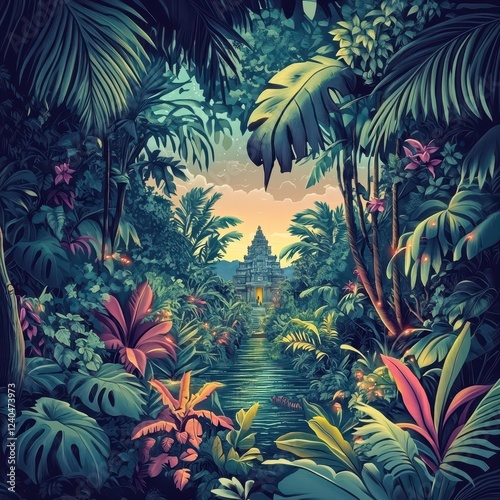 Wallpaper Mural Lush Jungle Temple Pathway Scene Torontodigital.ca