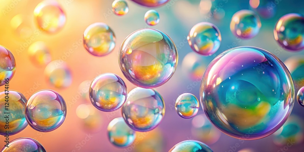 Colorful soap bubbles floating gently on a soft pastel background with various shades of liquid soap droplets suspended in mid-air , Droplets, Soap Colorful soap bubbles floating gently on a soft pastel background with various shades of liquid soap droplets suspended in mid-air , Droplets, Soap