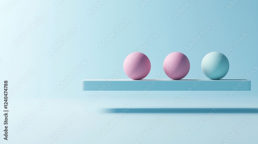 Pastel Pink and Blue Spheres on Floating Platform Pastel Pink and Blue Spheres on Floating Platform