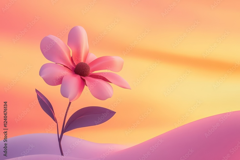 Obraz premium Pink Flower Blooms in Pastel Sunset Landscape