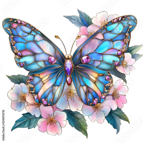 Stained Glass Butterfly Clipart Vector Illustration