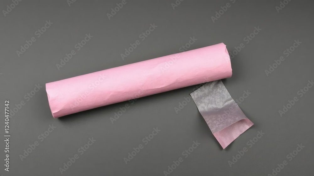 Pink rice paper roll placed neatly on a sleek black background, roll, aesthetic, tasty Pink rice paper roll placed neatly on a sleek black background, roll, aesthetic, tasty