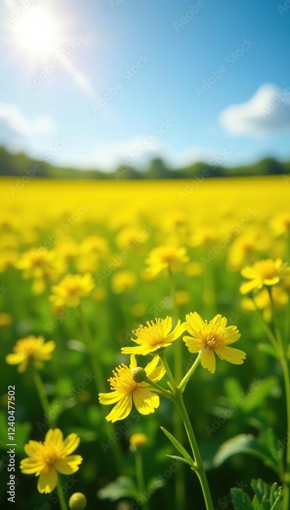 Sunny field with blooming yellow canola flowers, golden, farm, nature Sunny field with blooming yellow canola flowers, golden, farm, nature