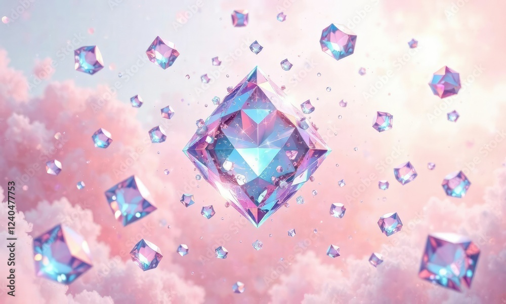 Radiant gemstones suspended in mid-air create an enchanting spectacle on a soft blush background, soft focus, radiance Radiant gemstones suspended in mid-air create an enchanting spectacle on a soft blush background, soft focus, radiance