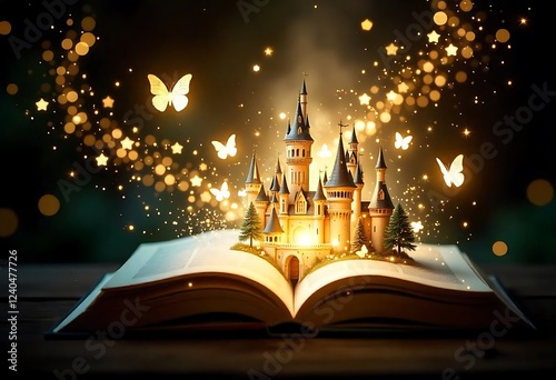Magical Castle Emerging From Open Book Fantasy Art