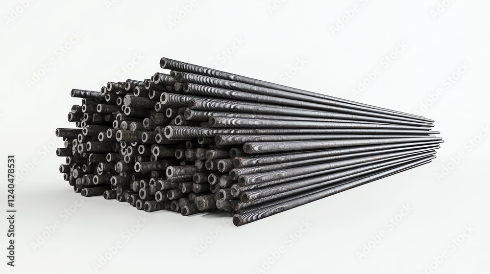 Stack of black metal rods on white isolate background. Stack of black metal rods on white isolate background.