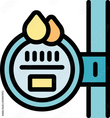 Water meter is measuring water consumption, showing drops icon in colorful flat style