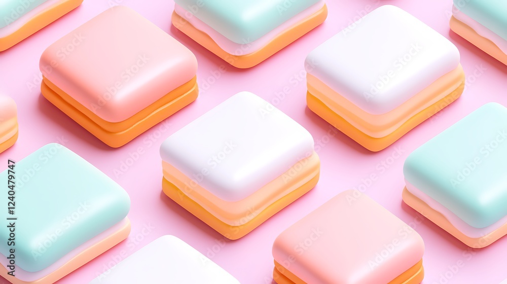 Colorful Square Pastel Shapes in a Repeated Pattern for Modern Designs and Creative Projects