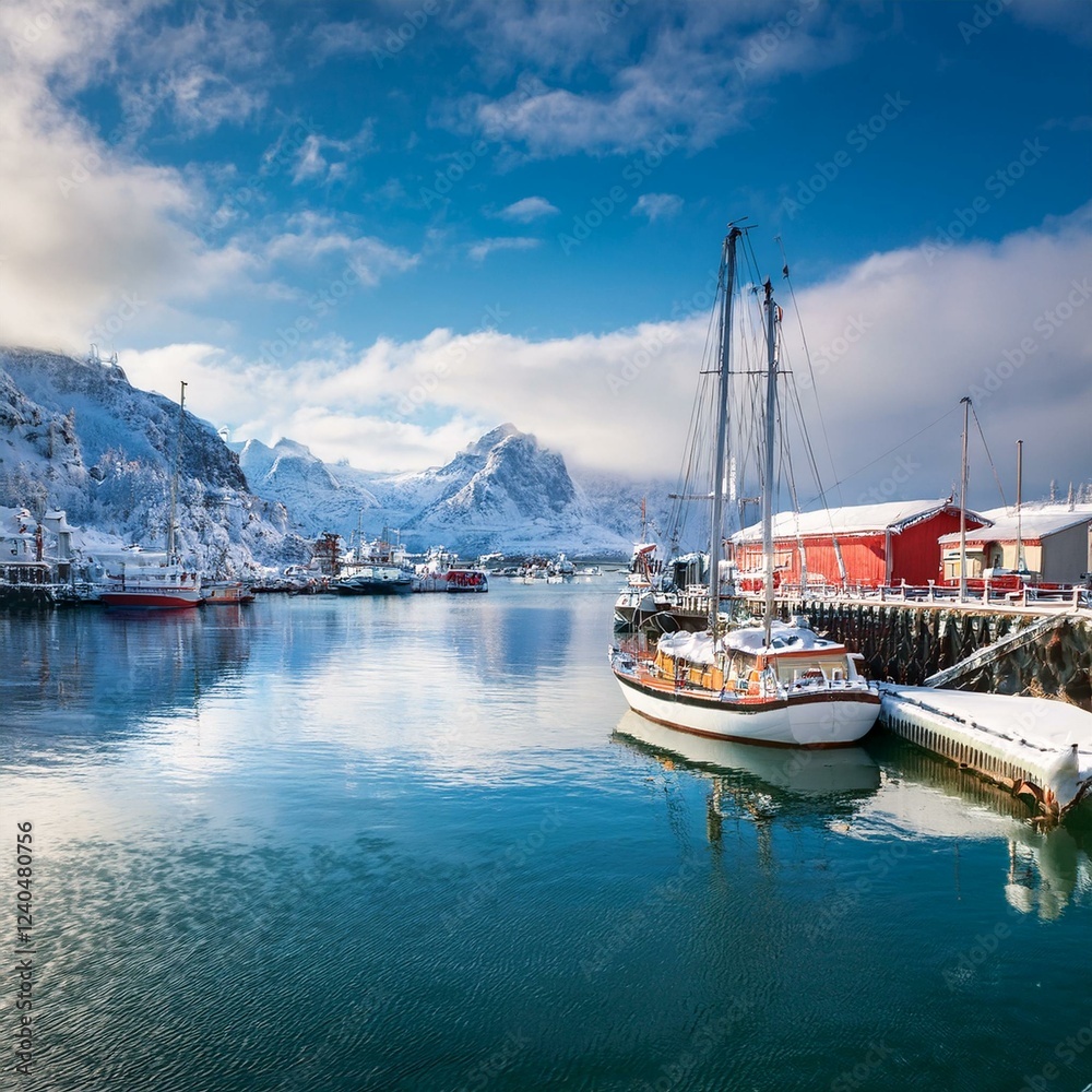 Fototapeta premium Beautiful snowy harbor
