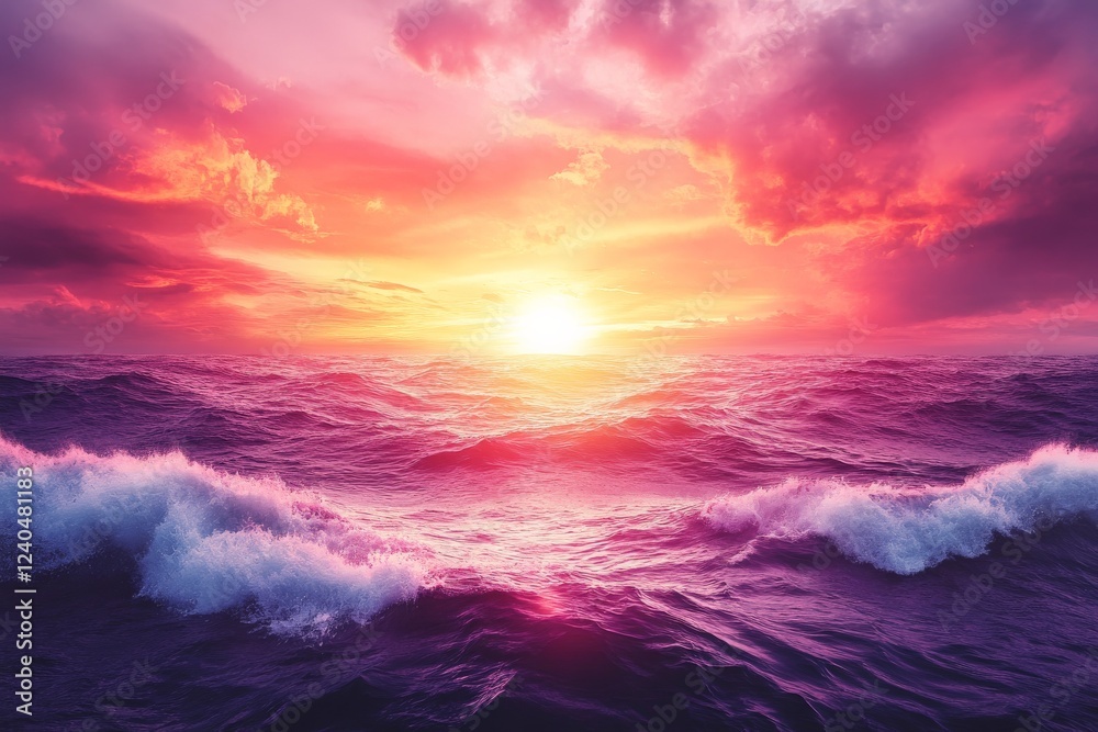 Obraz premium Vibrant sunset over ocean waves reflecting colorful skies at dusk