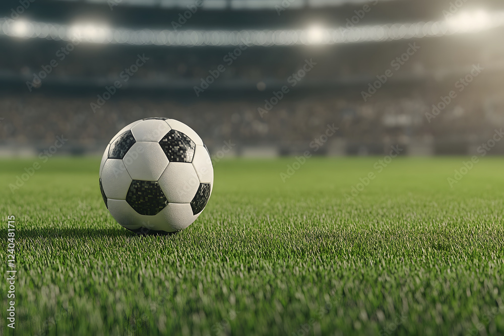 Fototapeta premium Crisp and vibrant shot of soccer ball on green grass field