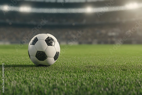 Crisp and vibrant shot of soccer ball on green grass field