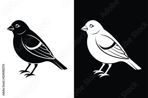 Stylized Finch Silhouette Icon Clean Black & White Vector.