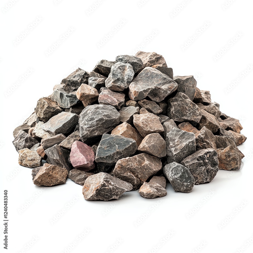 A pile of assorted stones isolated on a white background. A pile of assorted stones isolated on a white background.