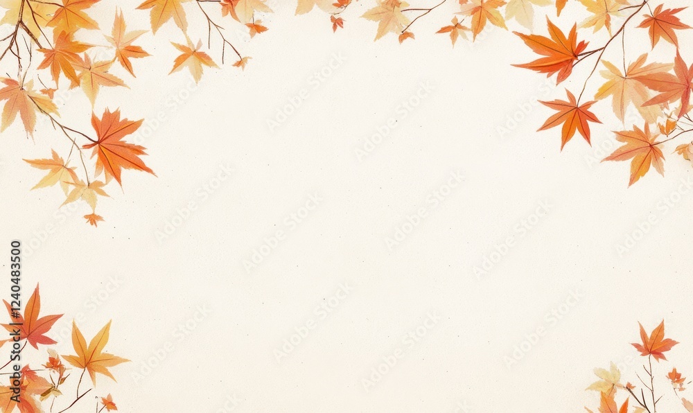 Autumn Maple Leaves Frame Soft Beige Background Design Autumn Maple Leaves Frame Soft Beige Background Design