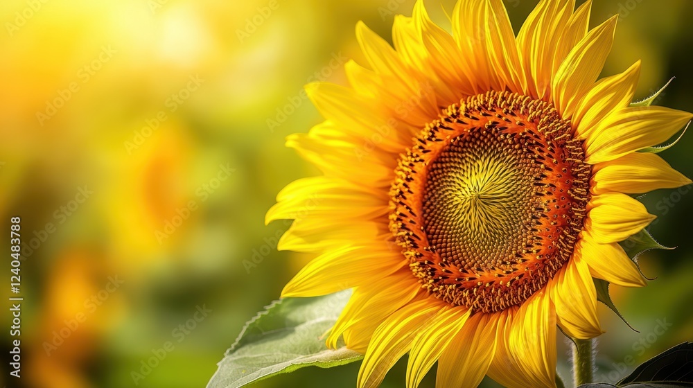 Bright and Beautiful Sunflower Blooms in a Field with Soft Green Background and Warm Sunlight Creating a Vibrant Nature Scene Bright and Beautiful Sunflower Blooms in a Field with Soft Green Background and Warm Sunlight Creating a Vibrant Nature Scene
