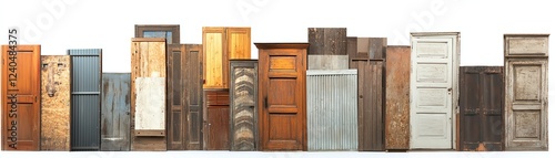 Collection of vintage doors, various styles, white isolate background photo