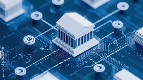 Digital Banking Concept with White Bank Structure and Network Lines