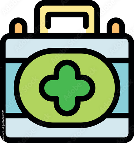 Icon of a first aid kit featuring a green cross on a circular background