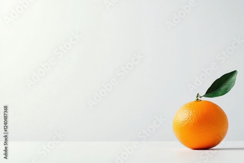 Orange fruit with green leaf on white background
