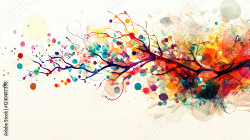 abstract representation of colorful mind map with vibrant swirls and dots, showcasing creativity and imagination in dynamic visual form