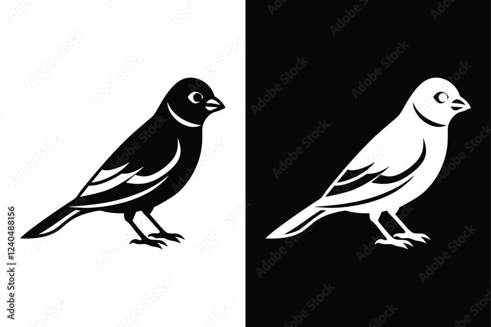 Fototapeta premium Download Finch Silhouette Vector Icon Crisp Black & White.