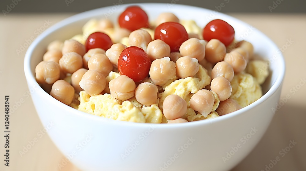 Delicious Scrambled Eggs with Chickpeas and Cherry Tomatoes Bowl Delicious Scrambled Eggs with Chickpeas and Cherry Tomatoes Bowl