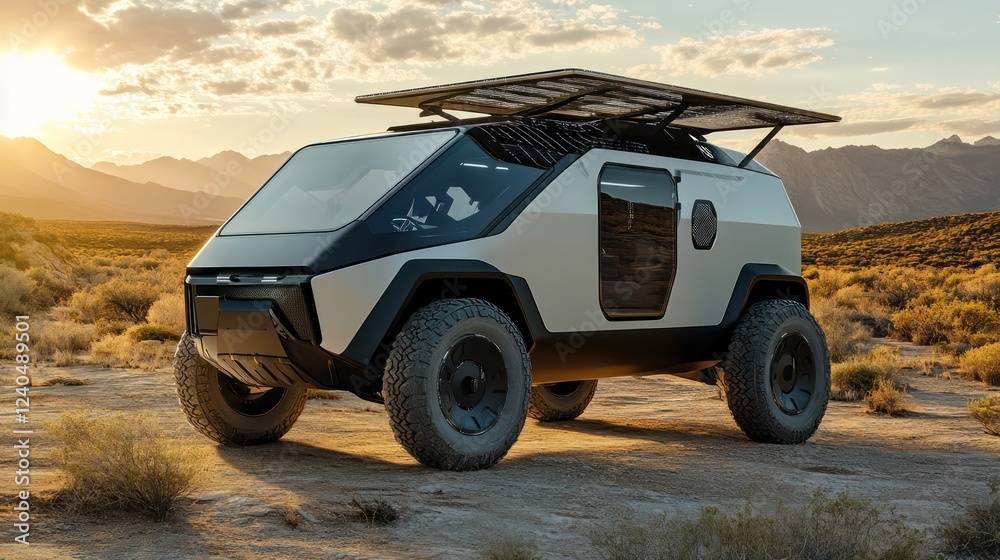 Obraz premium Advanced off-grid EVs featuring renewable energy solutions for independent adventures