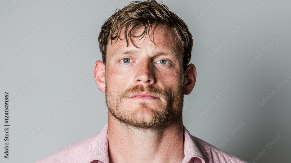 Serious man portrait, light pink shirt, studio backdrop, professional headshot Serious man portrait, light pink shirt, studio backdrop, professional headshot