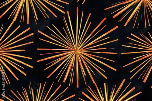 A neon starburst pattern in radiant shades of gold and orange glowing on a soft matte black background for a bold design.