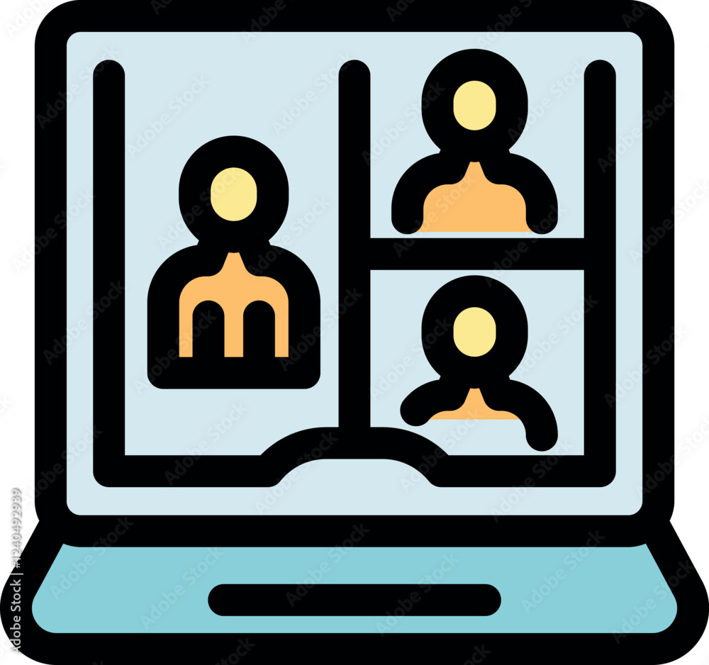 Coworkers participating in virtual meeting displayed on laptop screen, symbolizing remote work and online collaboration Coworkers participating in virtual meeting displayed on laptop screen, symbolizing remote work and online collaboration
