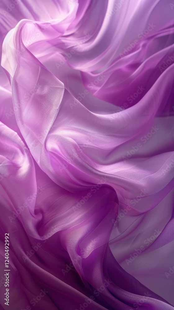 Fototapeta premium Soft Flowing Fabric in Elegant Shades of Purple with Gentle Waves and Translucent Textures for Luxurious Backgrounds and Fashion Designs