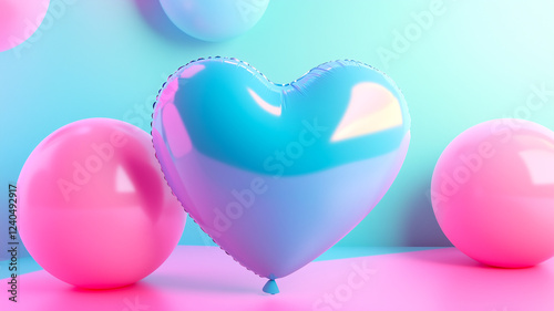 3d render of a blue heart shaped balloon for valentine's day