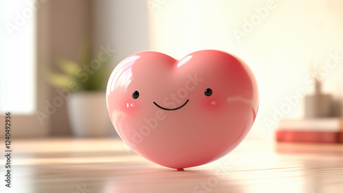 Cute adorable 3d smiling heart balloon with happy face
