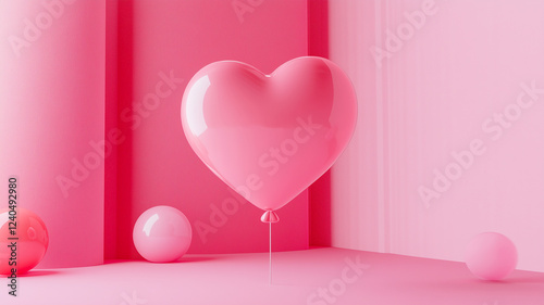 Charming 3D render of minimalist cute pink balloon