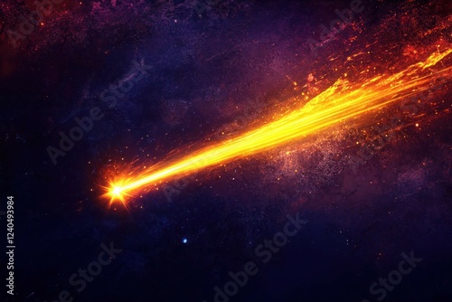 A neon shooting star glowing in radiant yellow and orange, streaking across a deep navy and purple textured background.