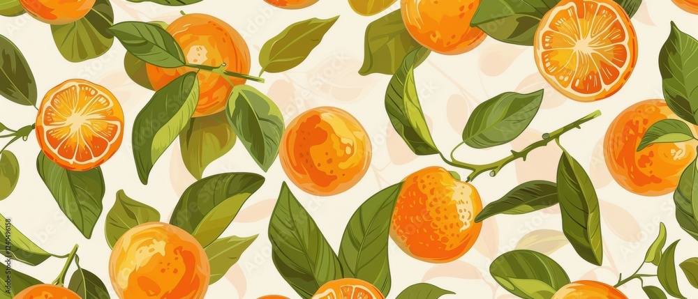 Bright and Vibrant Seamless Pattern of Oranges with Leaves, Perfect for Backgrounds, Textiles, or Fresh Fruit Designs in Lifestyle and Culinary Themes Bright and Vibrant Seamless Pattern of Oranges with Leaves, Perfect for Backgrounds, Textiles, or Fresh Fruit Designs in Lifestyle and Culinary Themes
