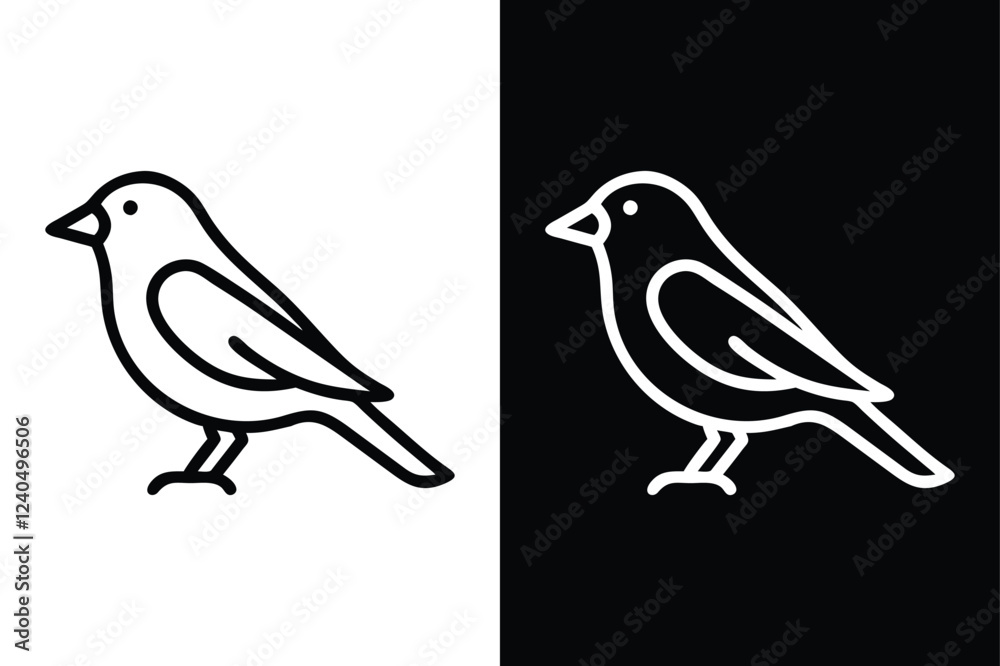 Obraz premium Download Finch Silhouette Vector Icon Crisp Black & White.
