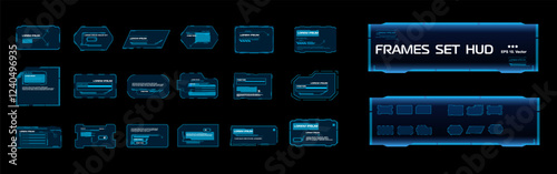 Blocks and frames. Big vector set with neon frames. Modern frames and windows for HUD user interface.  Windows with parameters and settings. Vector templates with frames