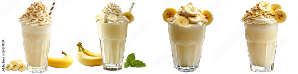 Banana milkshake isolated on white background Mix Collection Png. Banana milkshake isolated on white background Mix Collection Png.
