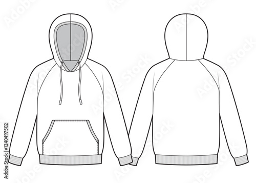 Oversized basic raglan hoodie technical sketch