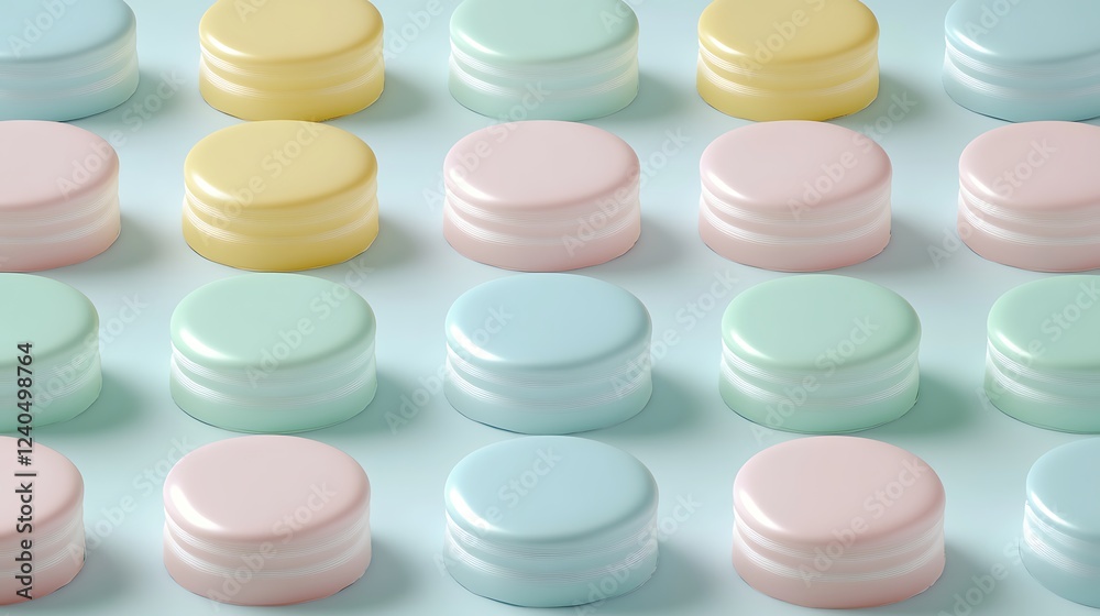 Vibrant Pastel Colored Macarons Arranged in a Pattern on a Soft Blue Background for Culinary Art and Design Vibrant Pastel Colored Macarons Arranged in a Pattern on a Soft Blue Background for Culinary Art and Design