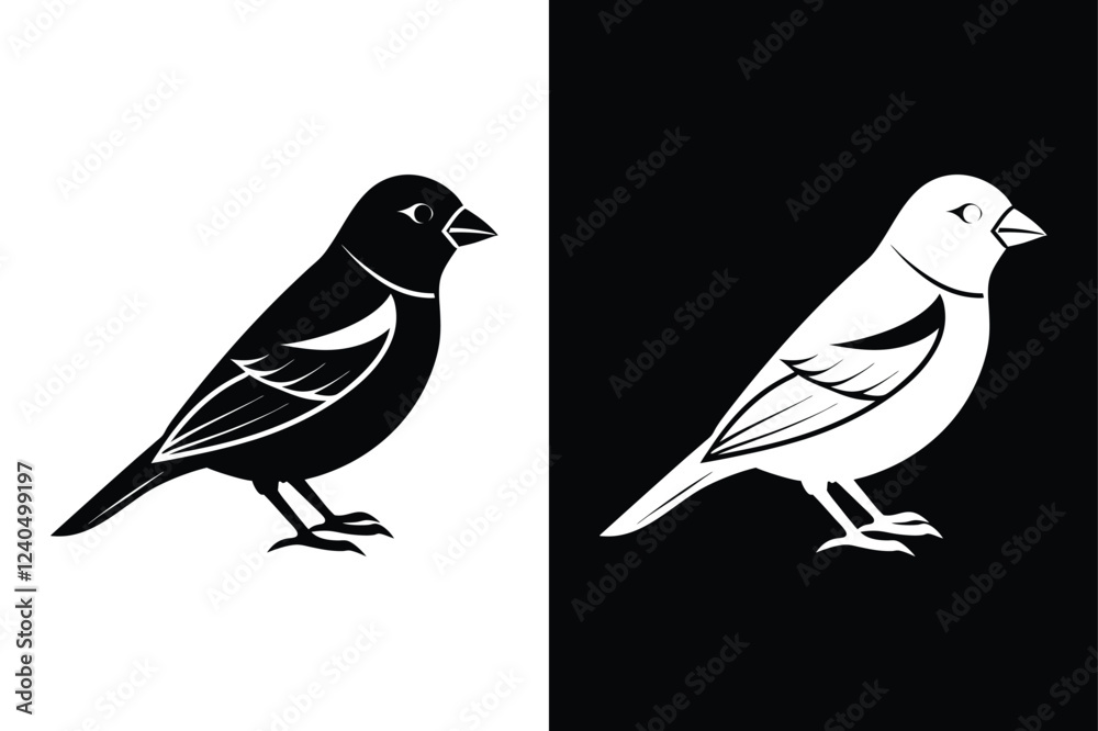 Fototapeta premium Minimalist Finch Silhouette Vector Icon in Black & White
