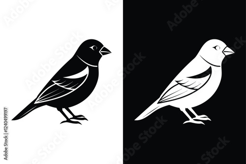 Wallpaper Mural Minimalist Finch Silhouette Vector Icon in Black & White Torontodigital.ca