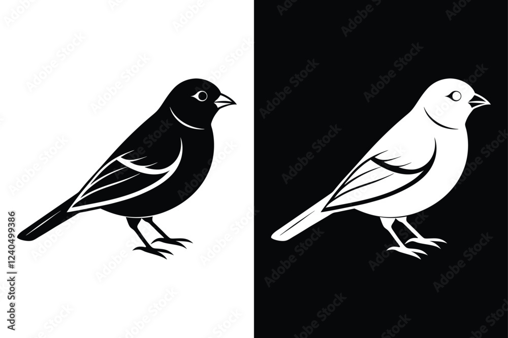 Obraz premium Minimalist Finch Silhouette Vector Icon in Black & White