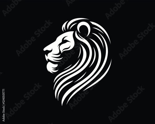 Lion Logo Design Vector Template. Lion Head Logo Icon Vector illustration. Black and white Lion head vector illustration.	