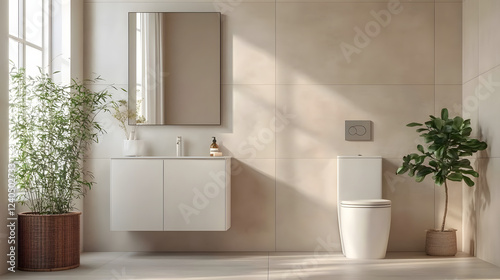 This luxury bathroom interior showcases contemporary design with a clean, glass shower and modern sink
